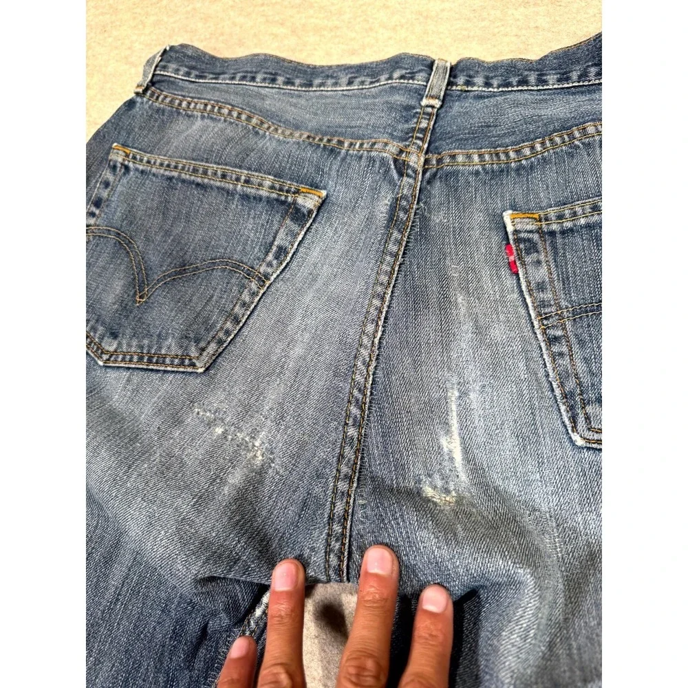 Levis 501 Original Jeans Men 38x32 Blue Whiskered Denim Straight Leg Cotton Logo